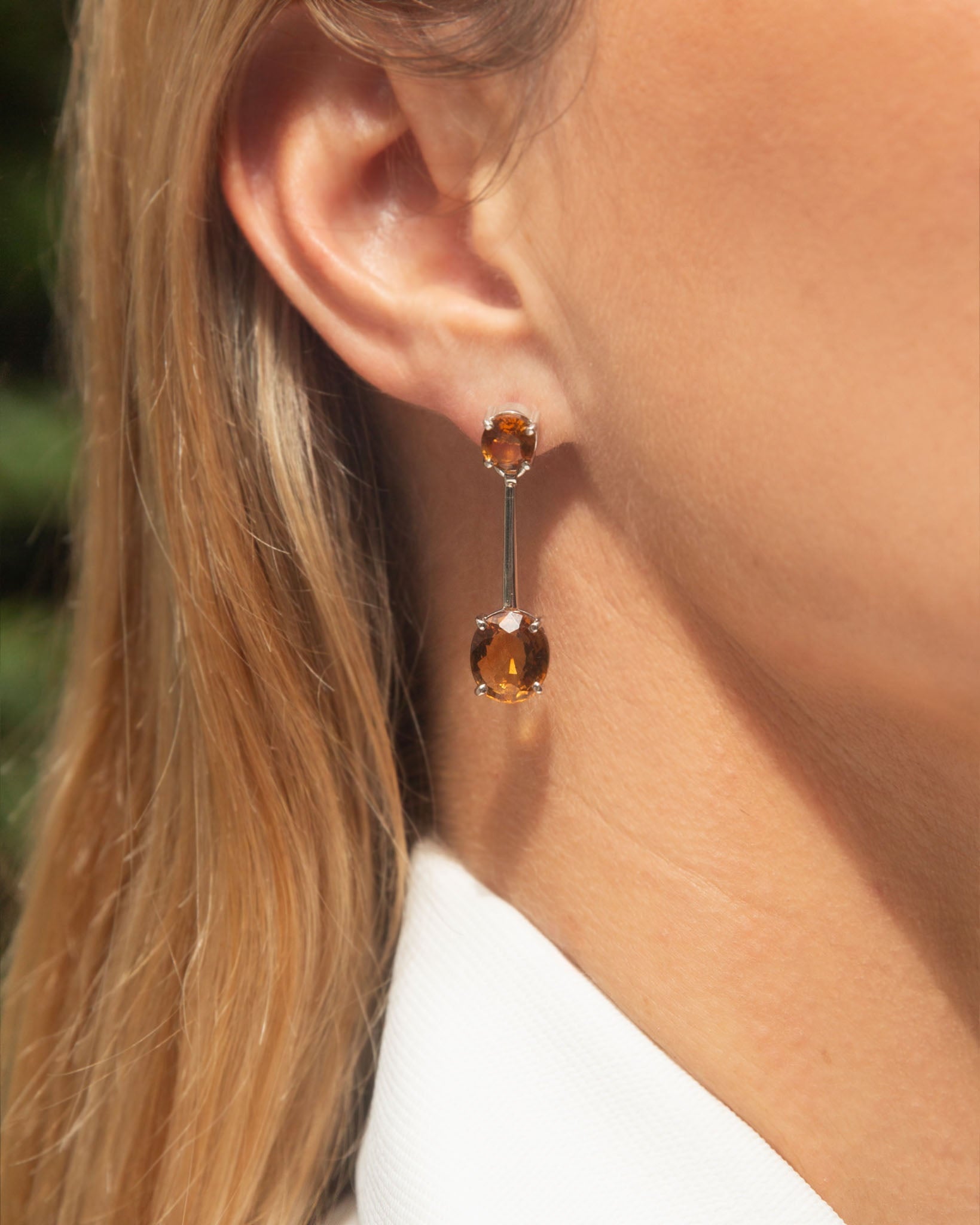 Charlize Deep Orange Citrine Drop Earrings 9K White Gold Earrings Anthology Jewellers 