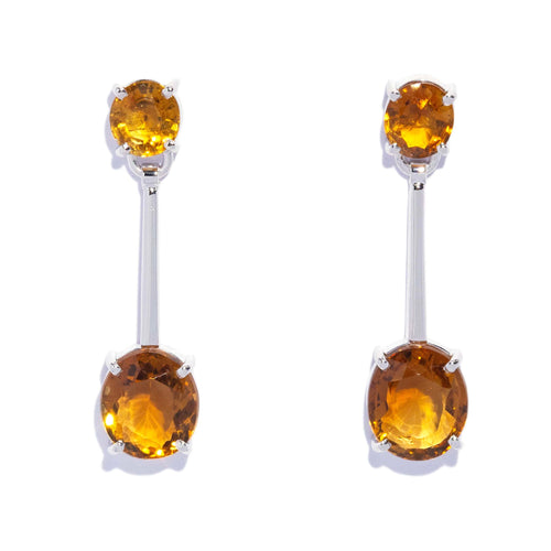 Charlize Deep Orange Citrine Drop Earrings 9K White Gold