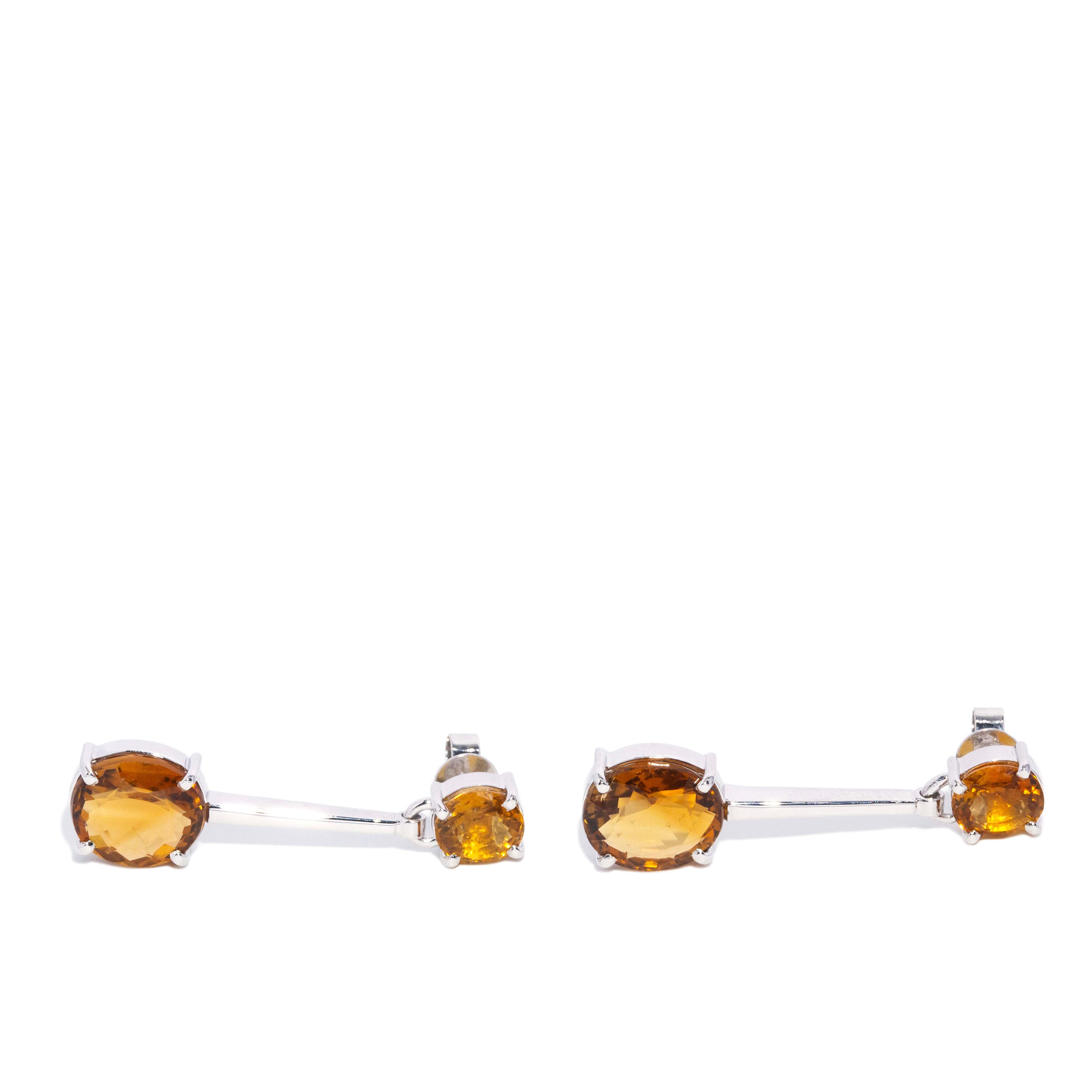 Charlize Deep Orange Citrine Drop Earrings 9K White Gold Earrings Anthology Jewellers 