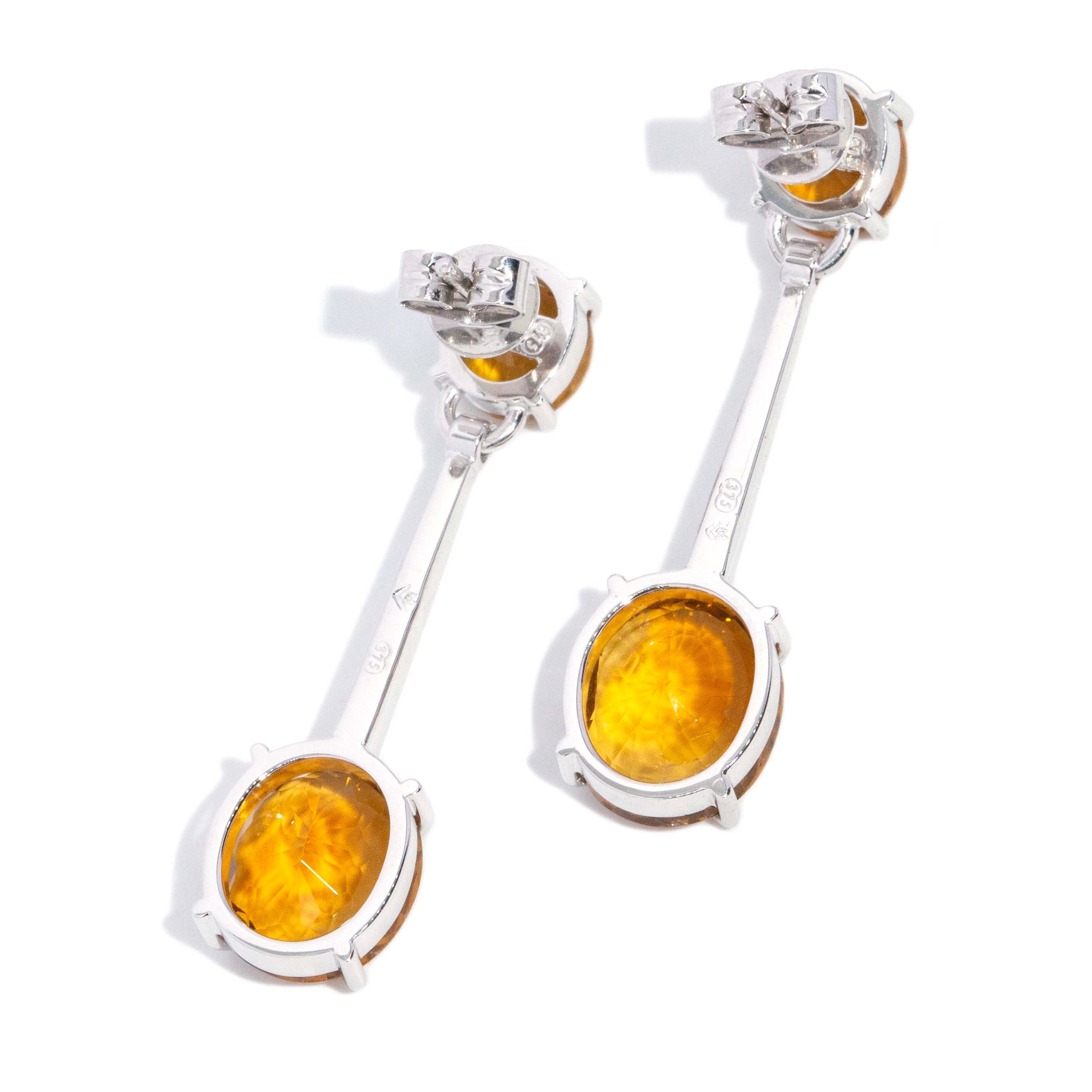 Charlize Deep Orange Citrine Drop Earrings 9K White Gold Earrings Anthology Jewellers 
