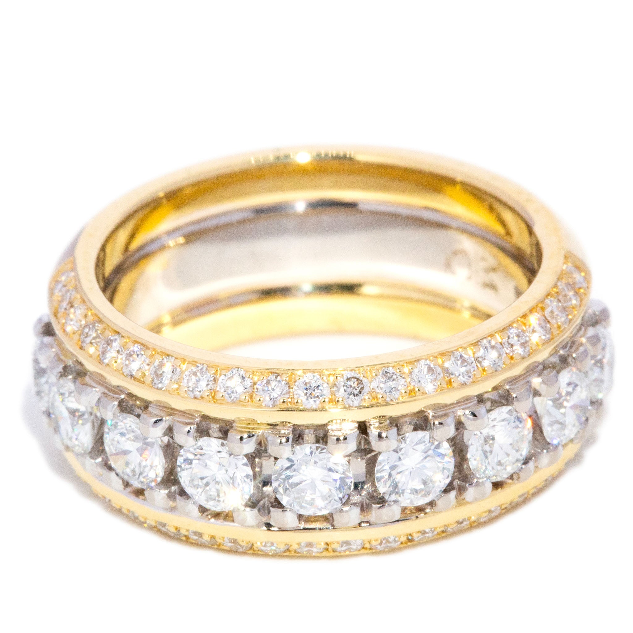 Chiara Diamond Triple Half Cigar Band Ring 18K Two Tone Gold