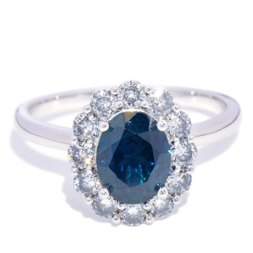 Chrissie Blue Sapphire & Diamond Halo Ring 18K White Gold