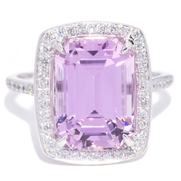 Claudia 7.18ct Kunzite & Diamond Halo Ring 18ct White Gold Rings Imperial Jewellery 