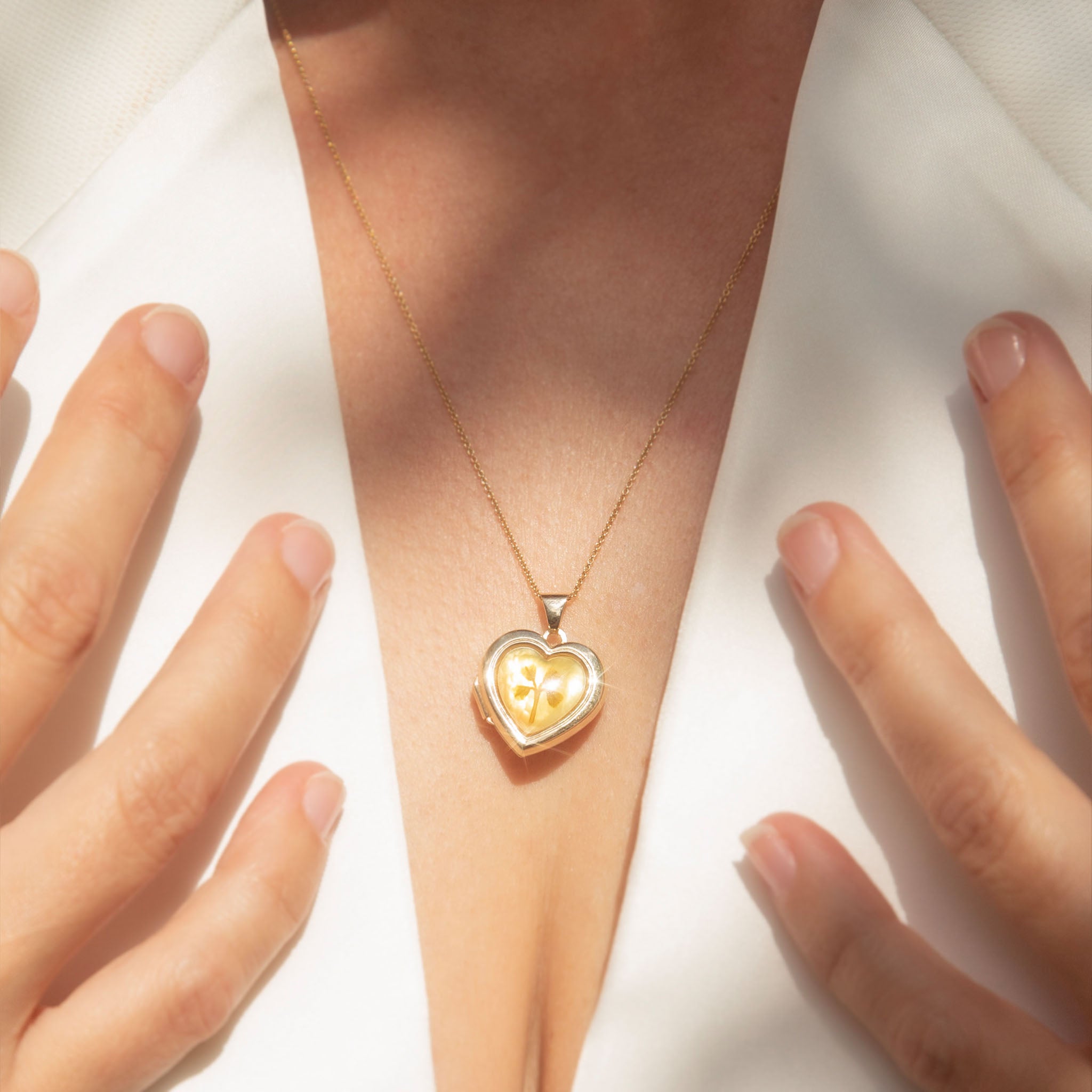 Genuine Four Leaf Clover Heart Locket Pendant 9K Yellow Gold
