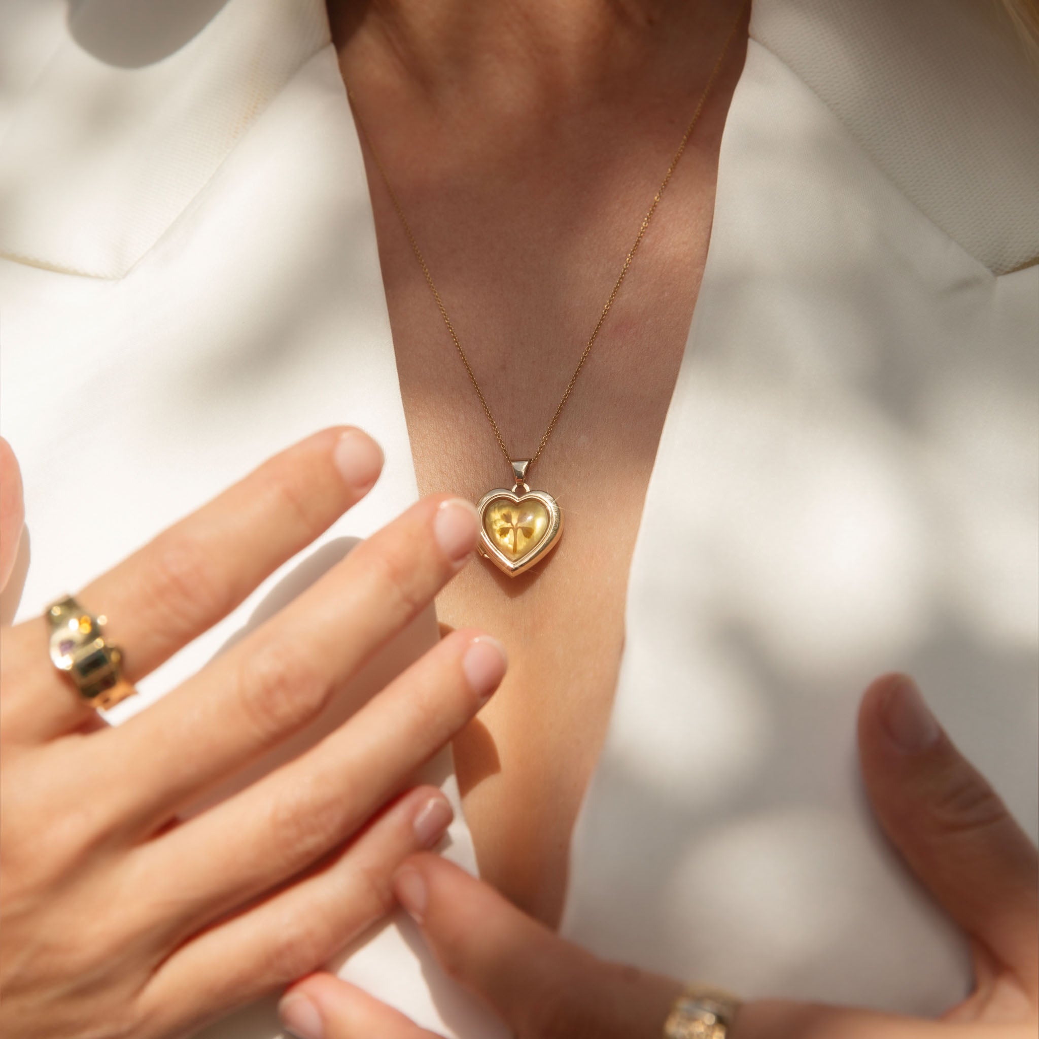 Genuine Four Leaf Clover Heart Locket Pendant 9K Yellow Gold