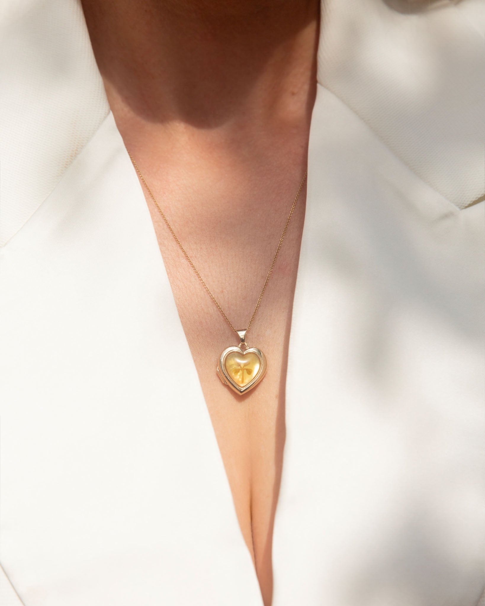 Genuine Four Leaf Clover Heart Locket Pendant 9K Yellow Gold