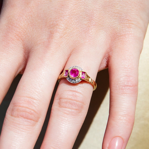 Constance Ruby & Diamond Ring Cluster Ring 9ct Gold* DRAFT Rings Imperial Jewellery 