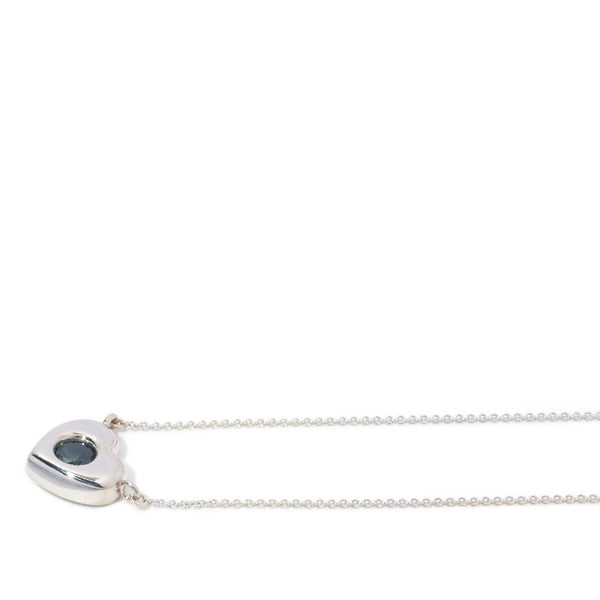 Cynthie Teal Sapphire Heart Necklet 9ct White Gold Pendants/Necklaces Imperial Jewellery 