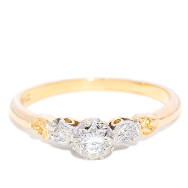 Cyprus Vintage 1940s Three Stone Diamond Ring 18ct Yellow Gold & Platinum Rings Imperial Jewellery 