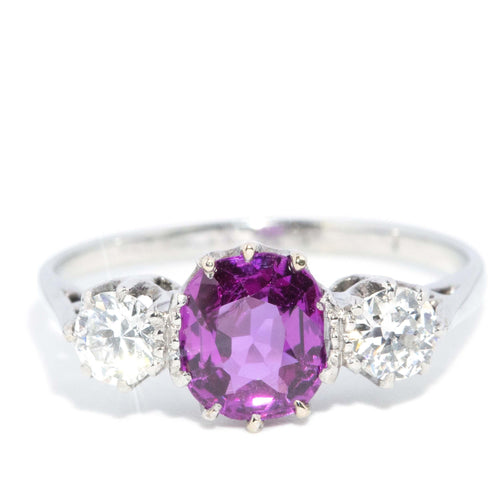 Daphne 1950s Sapphire & Diamond Trilogy Ring 18K White Gold