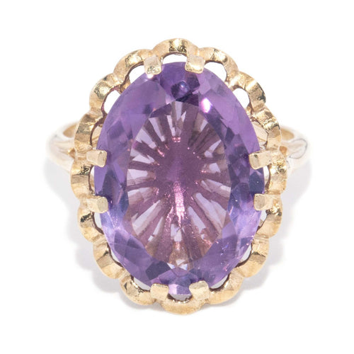 Daria 1970s Amethyst Knife Edge Cocktail Ring 9K Yellow Gold