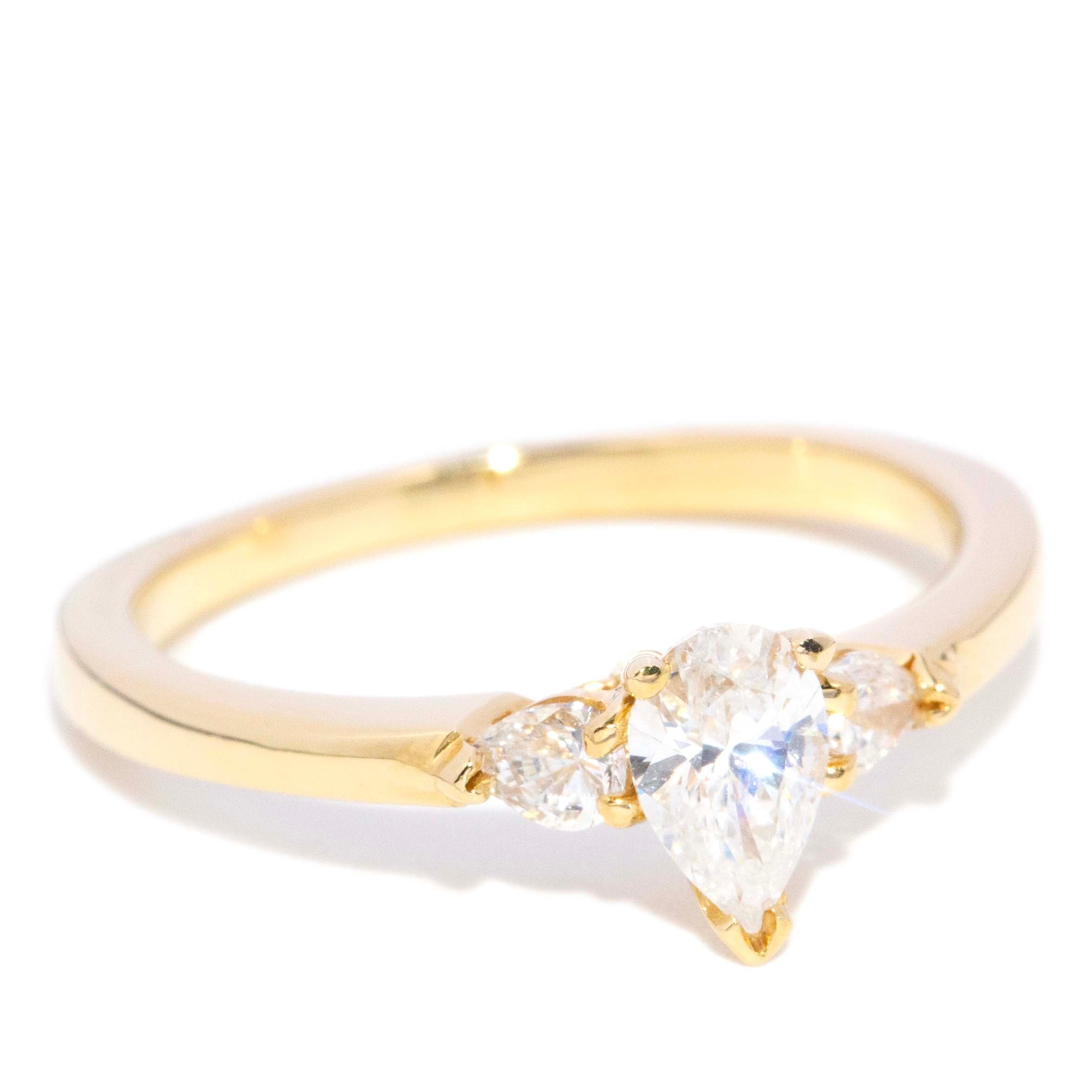 Darla Contemporary Pear Cut Claw Set Diamond Trilogy Ring 18ct Yellow Gold Rings Imperial Jewellery 