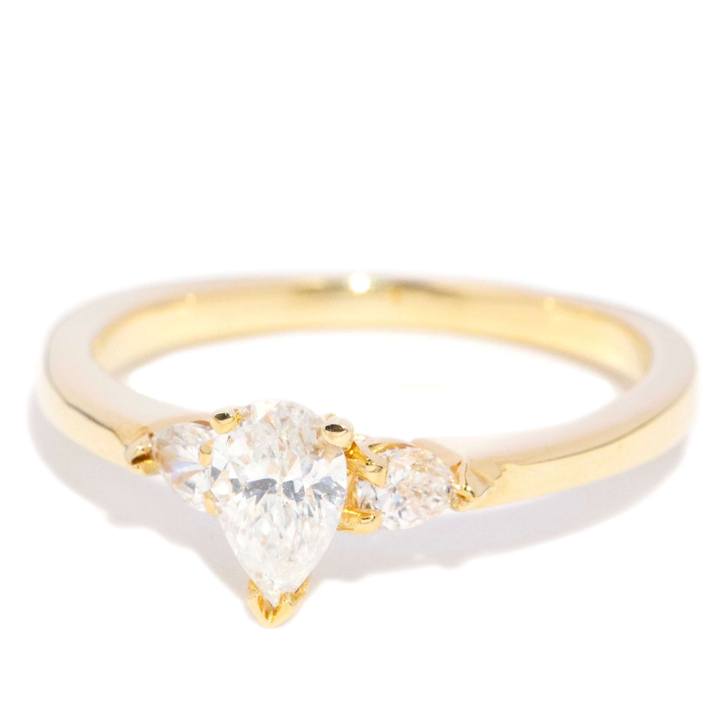 Darla Contemporary Pear Cut Claw Set Diamond Trilogy Ring 18ct Yellow Gold Rings Imperial Jewellery 