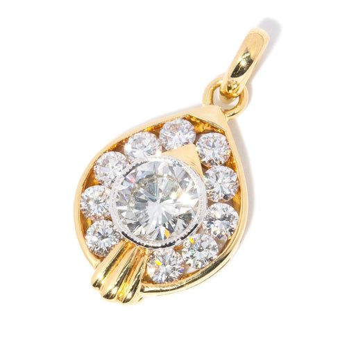 Davina 1980s Teardrop Diamond Pendant 18K Yellow Gold