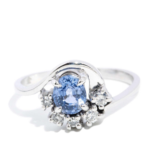 Decima 1980s Sapphire & Diamond Bypass Ring 18K White Gold