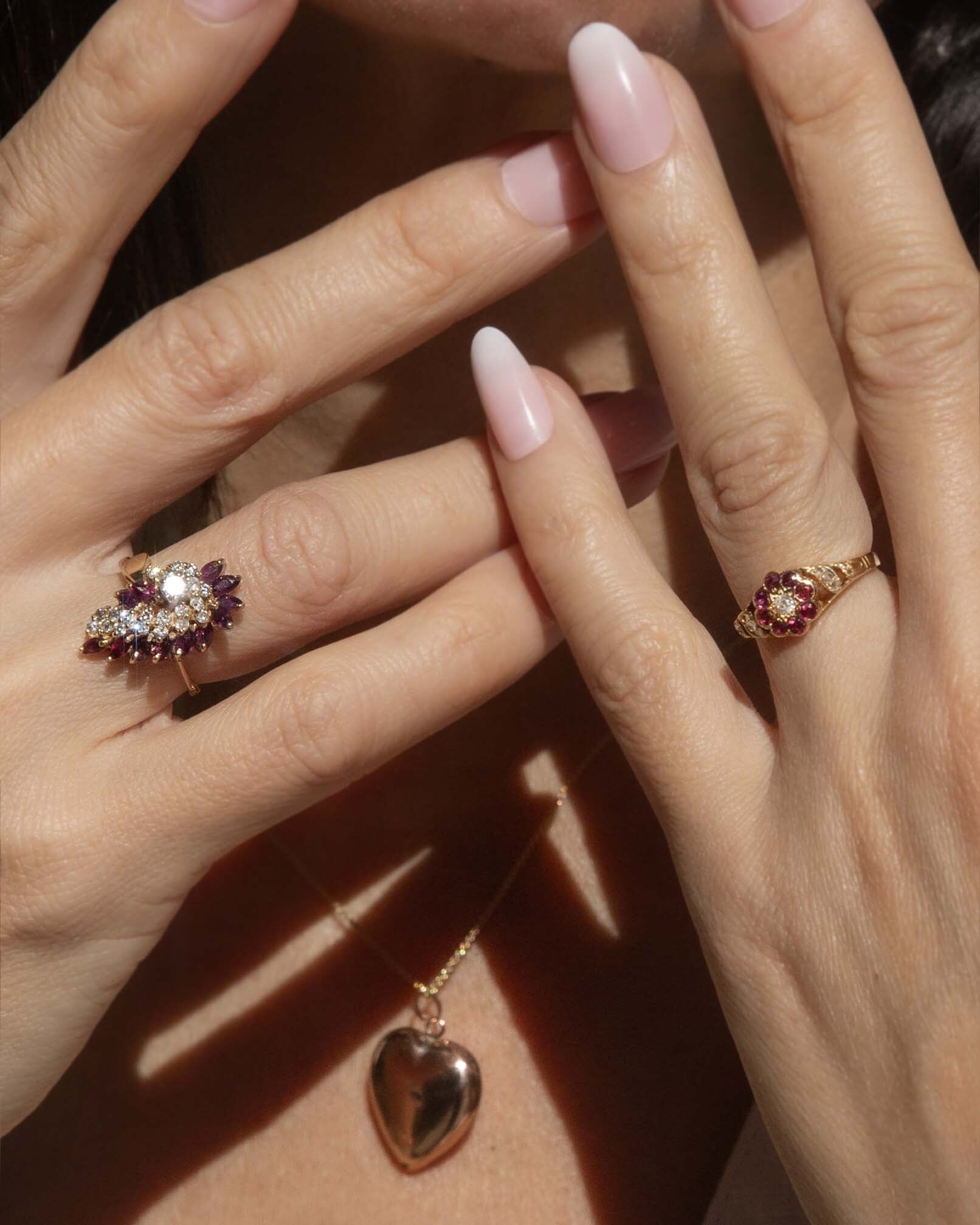 Delphine Ruby & Diamond Plume Cluster Ring 14K Yellow Gold Rings Imperial Jewellery 