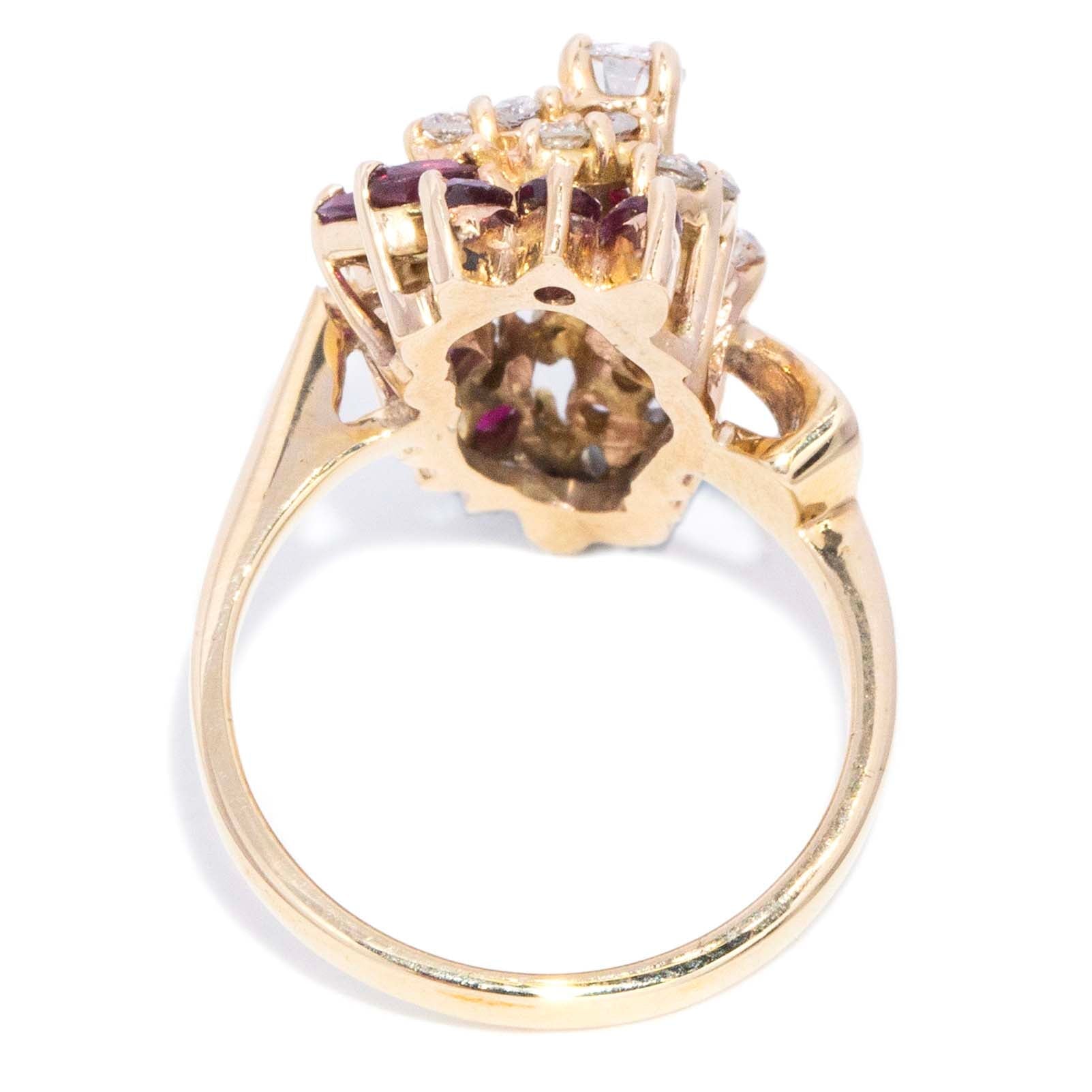 Delphine Ruby & Diamond Plume Cluster Ring 14K Yellow Gold Rings Imperial Jewellery 