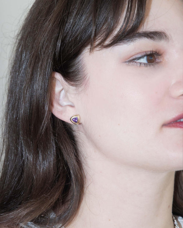 Contemporary Rubover Amethyst Studs 9 Carat Yellow Gold