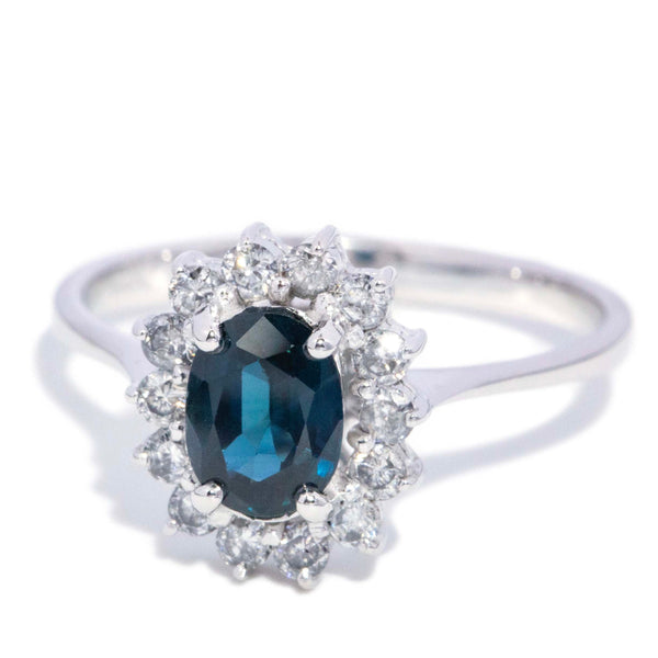 Denna Sapphire & Diamond Halo Ring 14K White Gold Rings Anthology Jewellers 