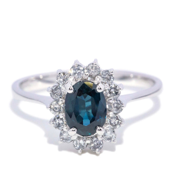 Denna Sapphire & Diamond Halo Ring 14K White Gold Rings Anthology Jewellers 