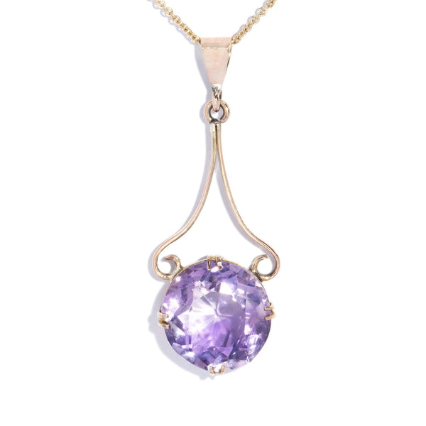 Vintage Circa 1960s Amethyst Open Pattern Pendant 9 Carat Gold