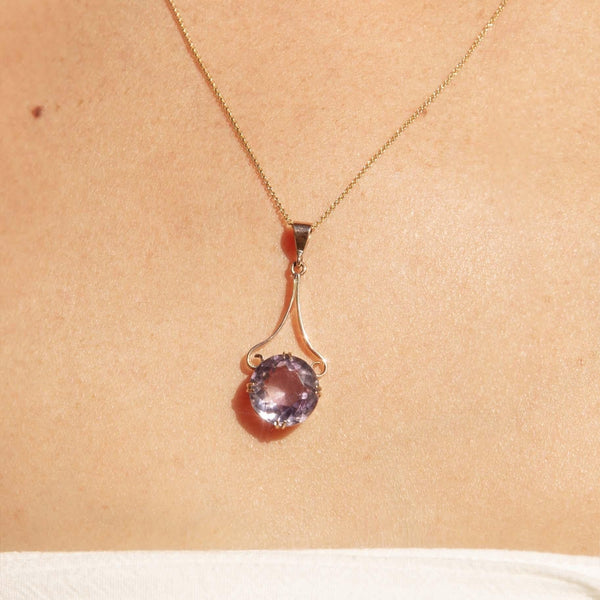 Vintage Circa 1960s Amethyst Open Pattern Pendant 9 Carat Gold
