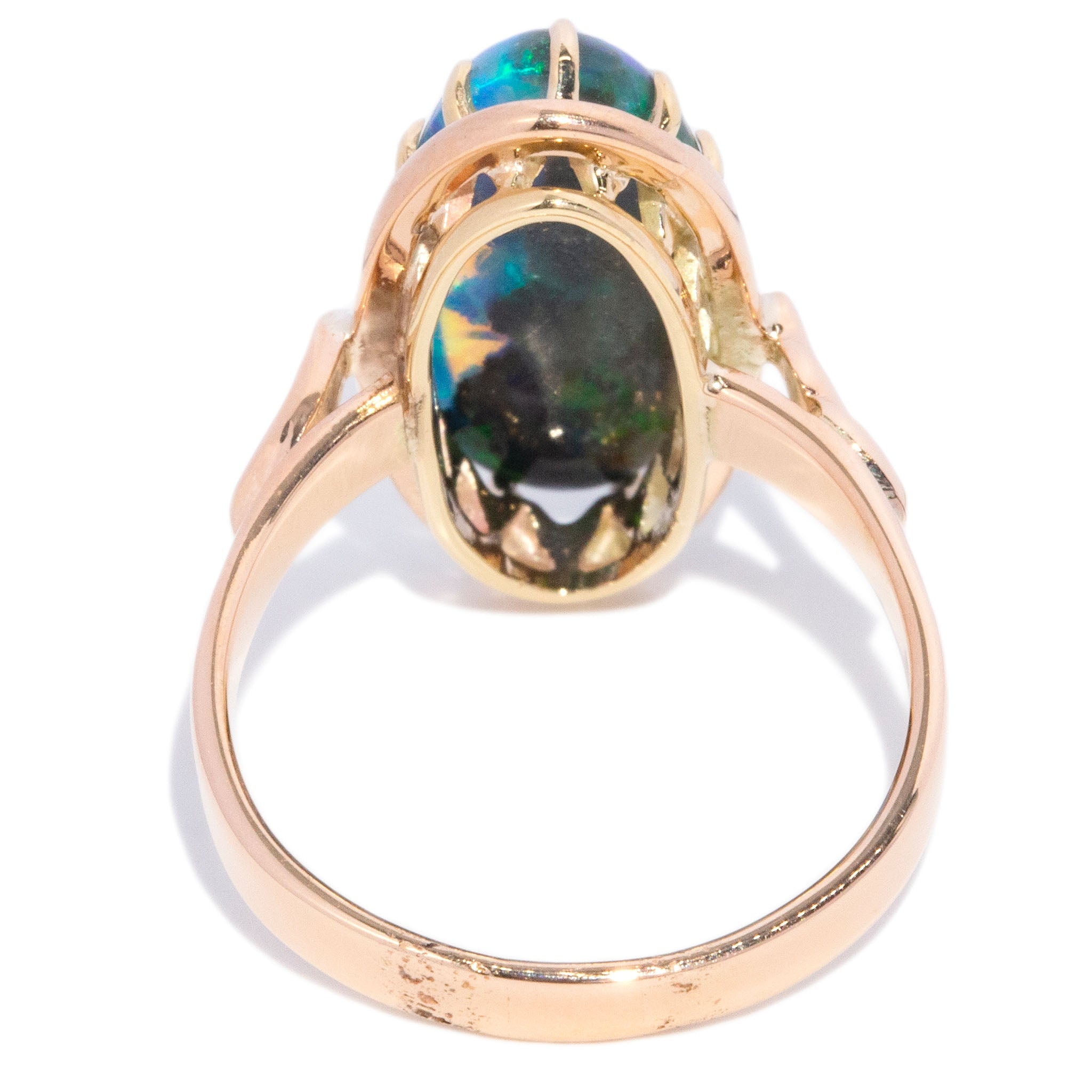 Desiree 1950s Oval Black Opal Cabochon Ring 9K Rose Gold Rings Anthology Jewellers 