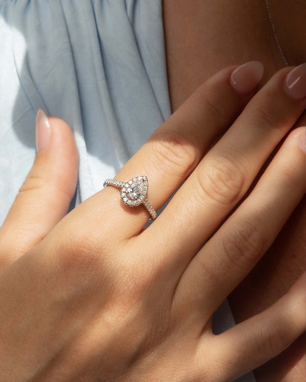 Diana Pear Cut Diamond Platinum Halo Ring Rings Imperial Jewellery 