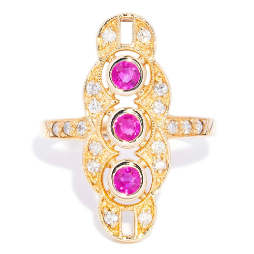 Diana Ruby & Diamond Art Deco Inspired Ring 9K Yellow Gold