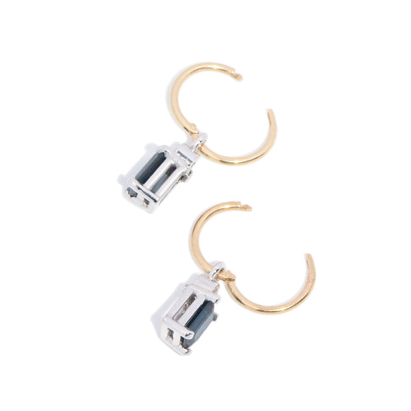 Didi Emerald Cut Sapphire & Diamond Drop Earrings 9K Two Tone Gold Earrings Anthology Jewellers 