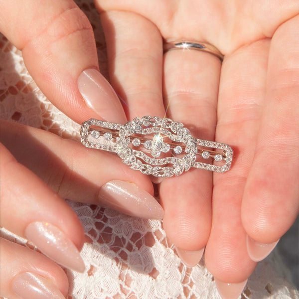 Dinah Antique Old Cut Diamond Brooch 18ct White Gold Brooches Imperial Jewellery 