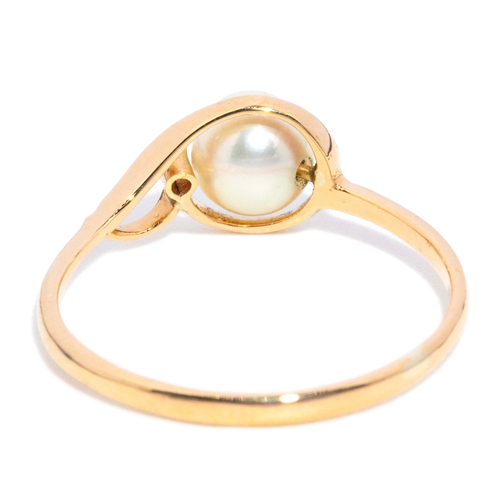 Dinah Vintage Circa 1990s Pearl & Diamond Openwork Ring 18ct Yellow Gold Rings Imperial Jewellery 