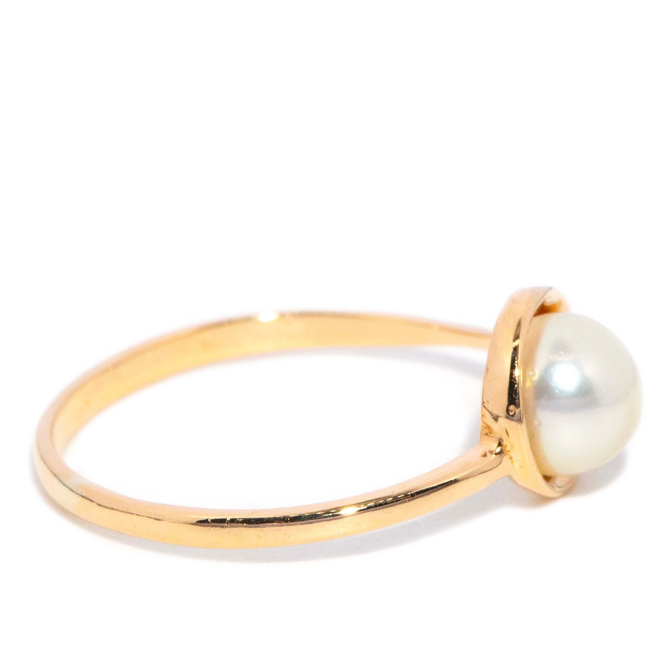 Dinah Vintage Circa 1990s Pearl & Diamond Openwork Ring 18ct Yellow Gold Rings Imperial Jewellery 