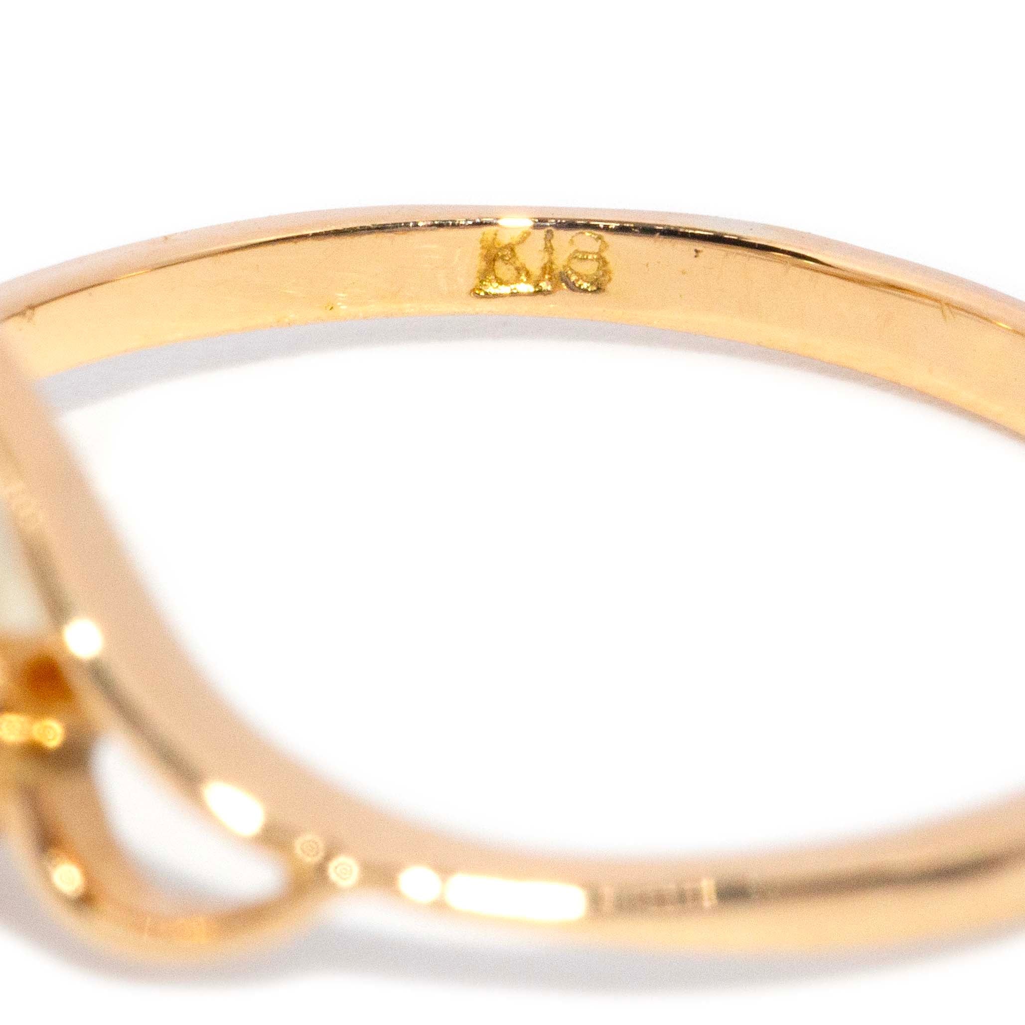 Dinah Vintage Circa 1990s Pearl & Diamond Openwork Ring 18ct Yellow Gold Rings Imperial Jewellery 