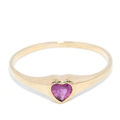 Effie 1970s Heart Cut Ruby Solitaire Ring 18K Yellow Gold