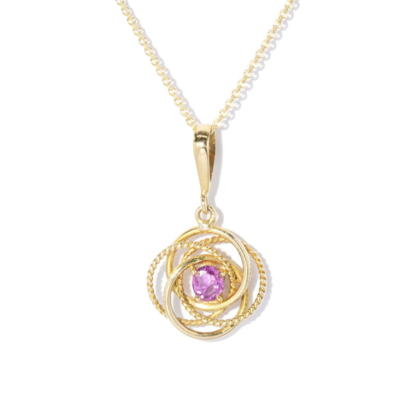 Vintage Circa 1970s Pink Sapphire Flower Pendant 14 Carat Gold