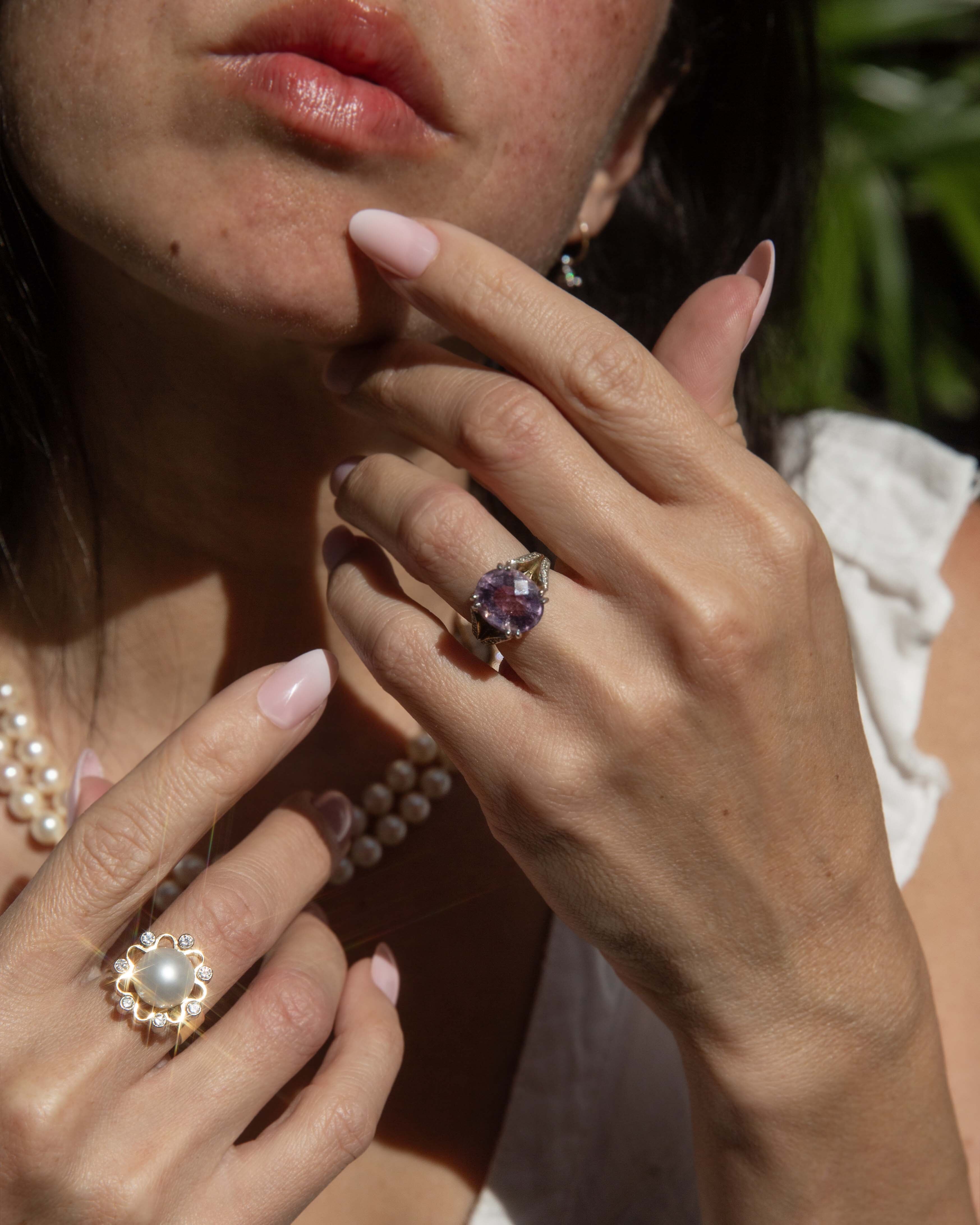 Elestren Amethyst & Diamond Cocktail Ring 9K Two Tone Gold Rings Anthology Jewellers 