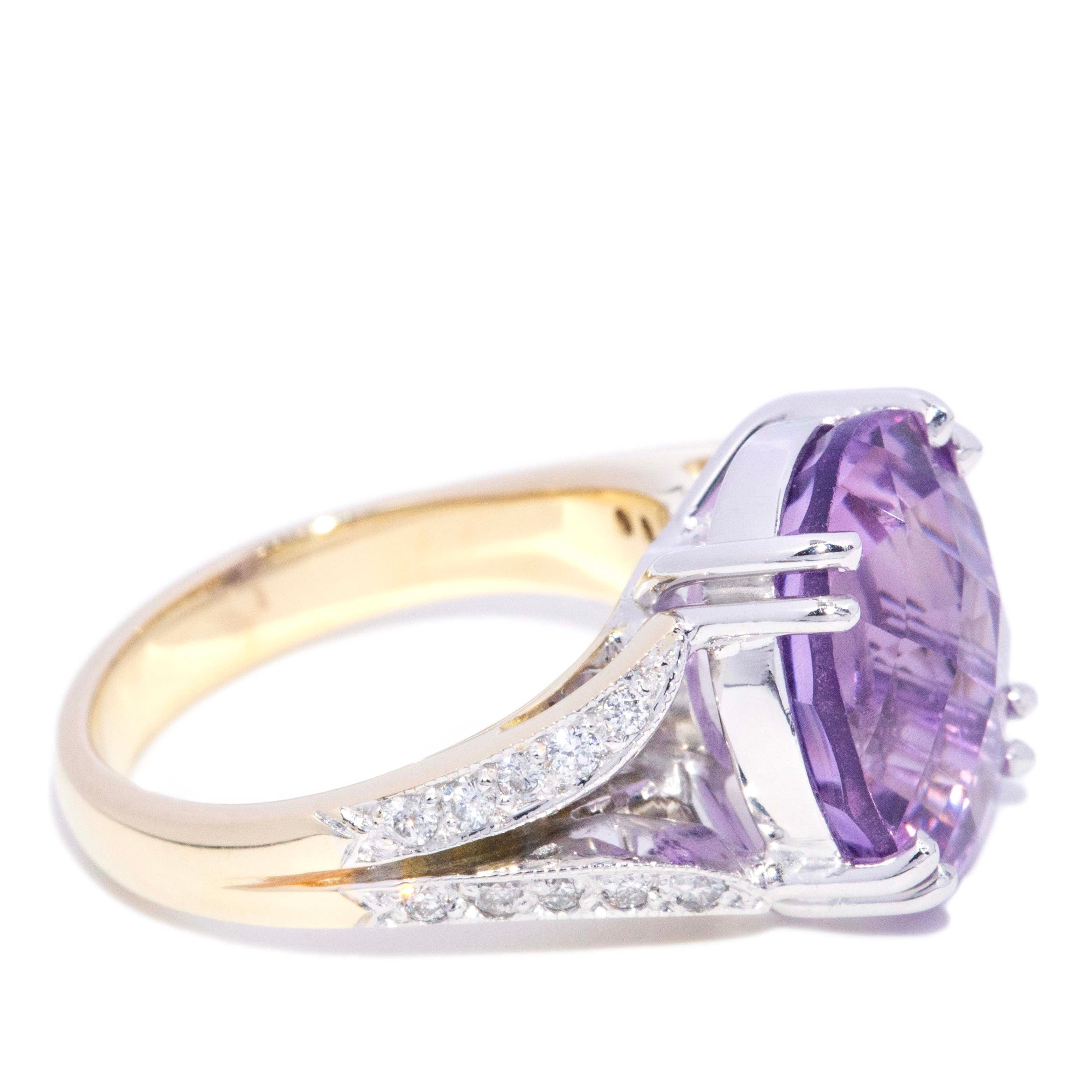Elestren Amethyst & Diamond Cocktail Ring 9K Two Tone Gold Rings Anthology Jewellers 
