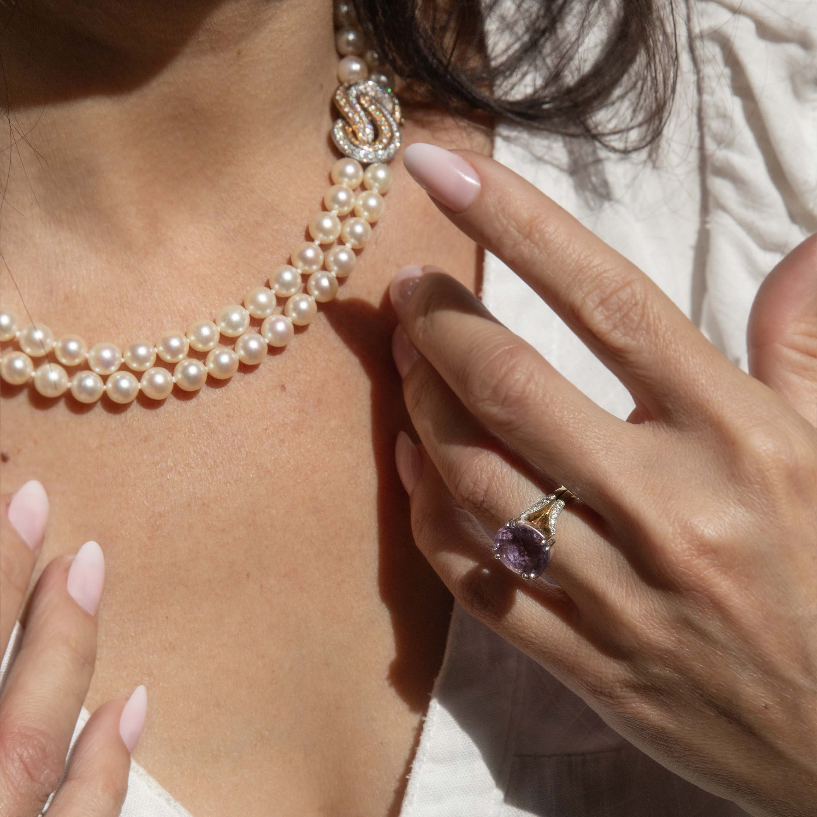 Elestren Amethyst & Diamond Cocktail Ring 9K Two Tone Gold Rings Anthology Jewellers 