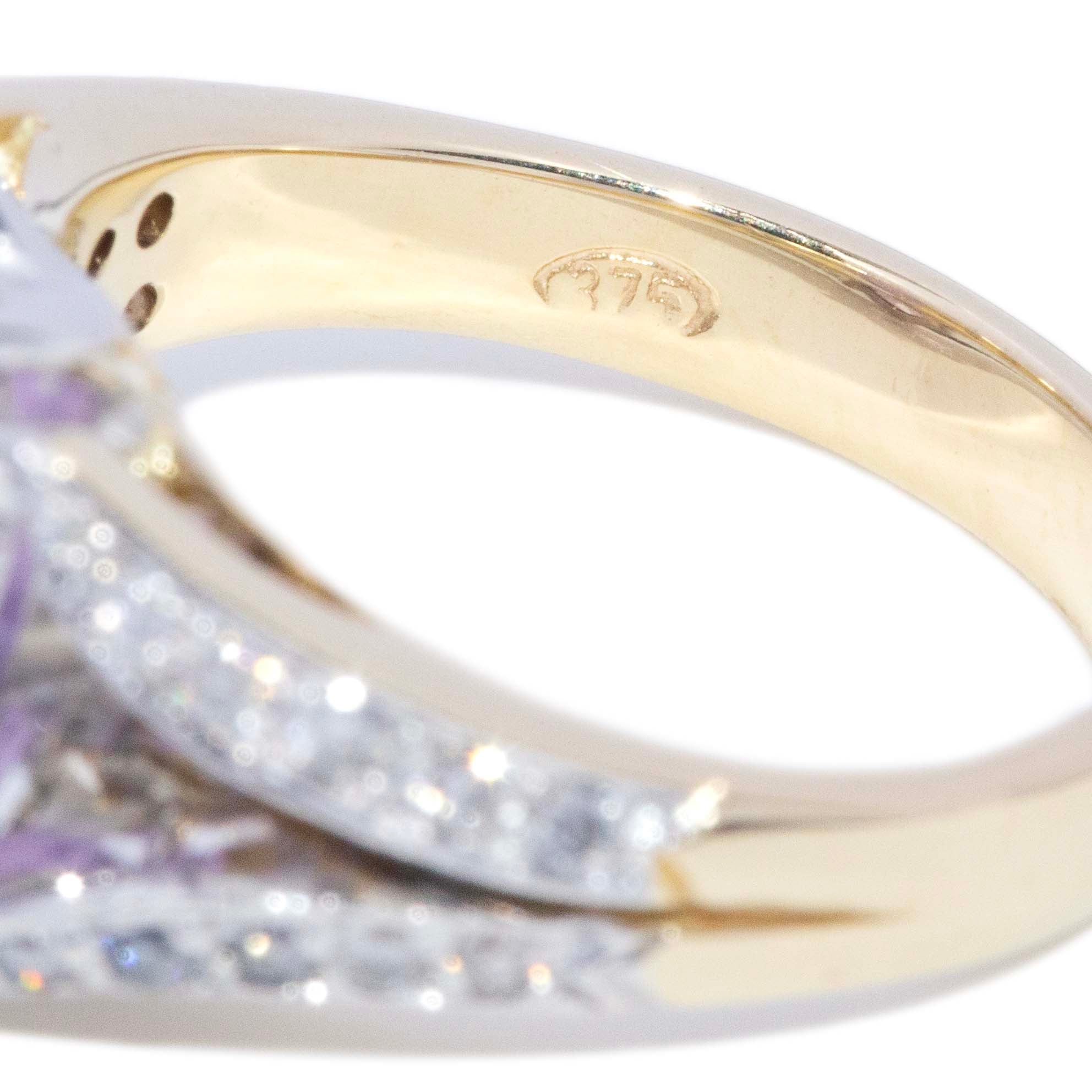 Elestren Amethyst & Diamond Cocktail Ring 9K Two Tone Gold Rings Anthology Jewellers 