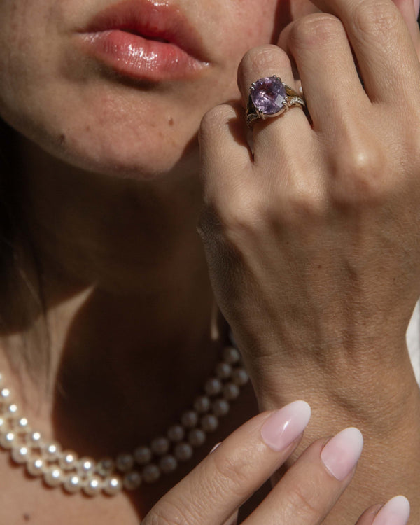 Elestren Amethyst & Diamond Cocktail Ring 9K Two Tone Gold Rings Anthology Jewellers 