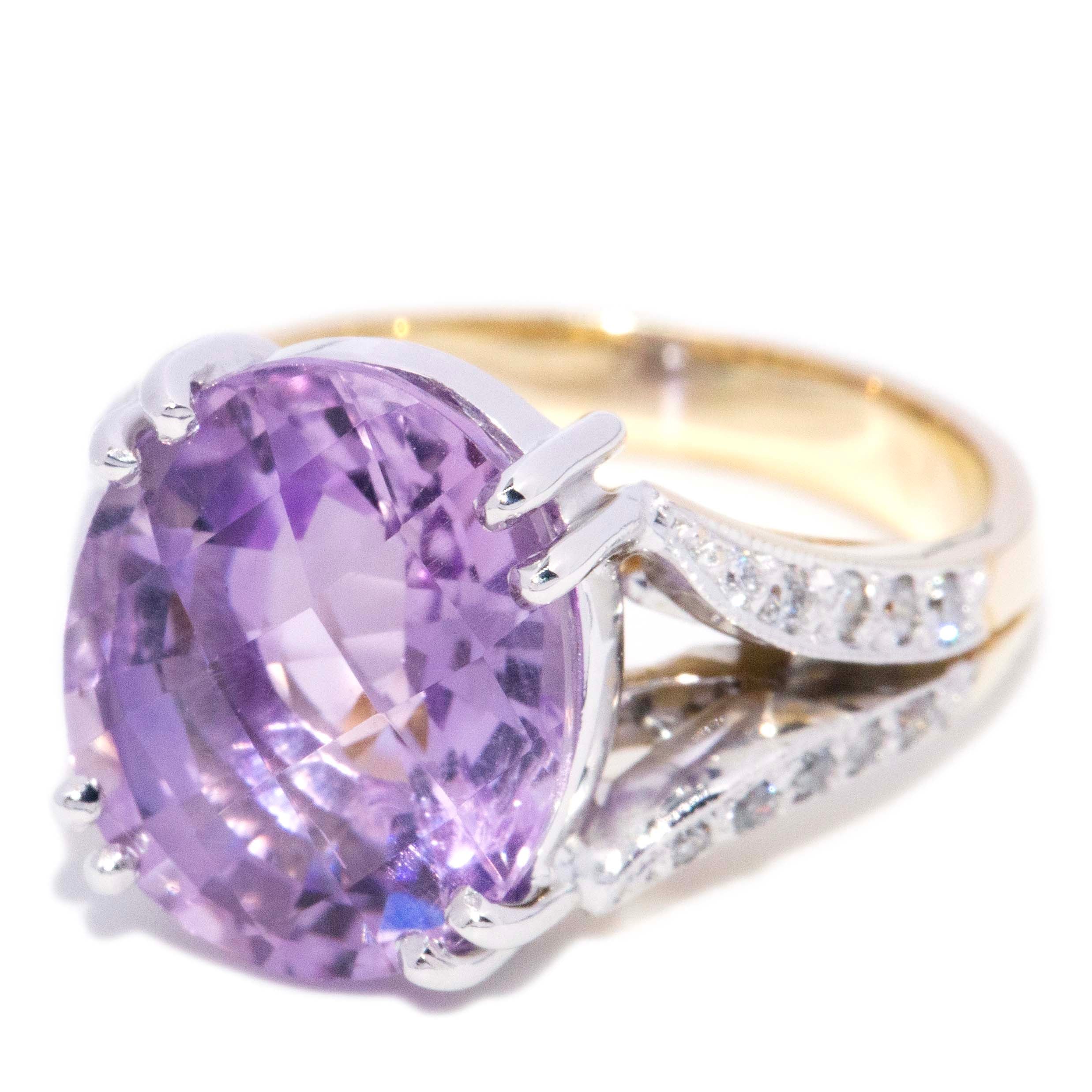 Elestren Amethyst & Diamond Cocktail Ring 9K Two Tone Gold Rings Anthology Jewellers 
