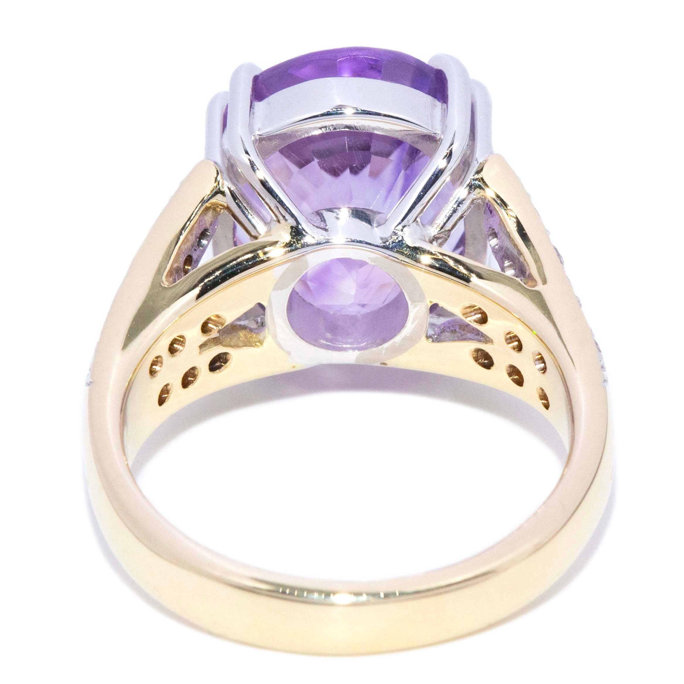 Elestren Amethyst & Diamond Cocktail Ring 9K Two Tone Gold Rings Anthology Jewellers 
