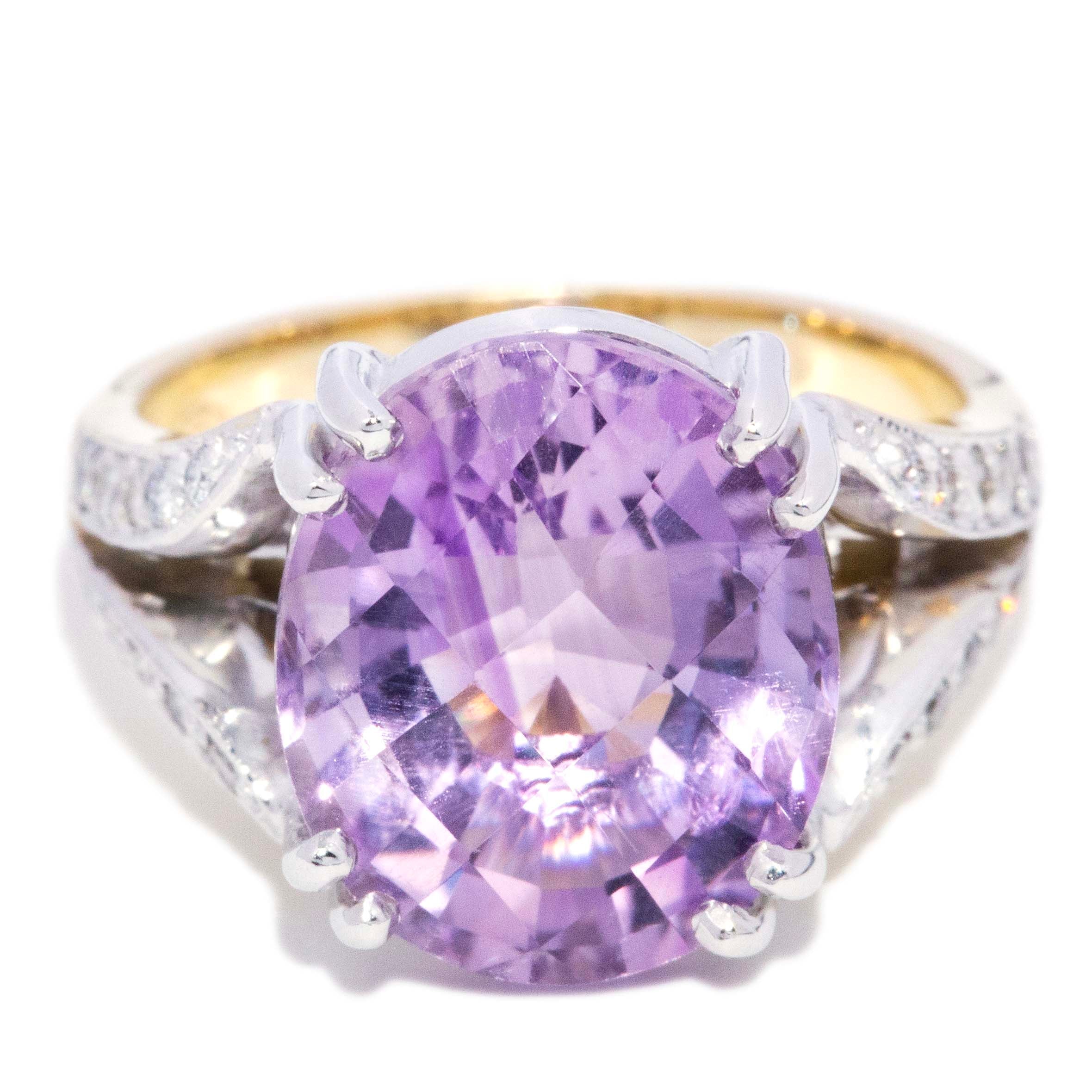Elestren Amethyst & Diamond Cocktail Ring 9K Two Tone Gold Rings Anthology Jewellers 