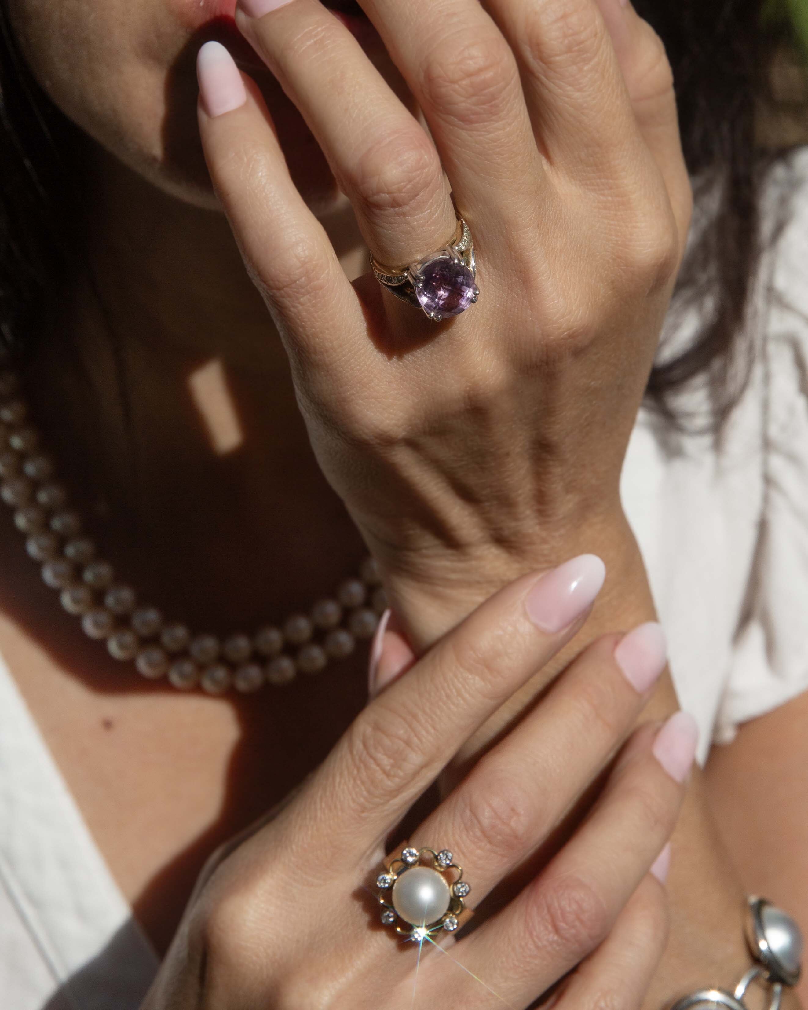 Elestren Amethyst & Diamond Cocktail Ring 9K Two Tone Gold Rings Anthology Jewellers 