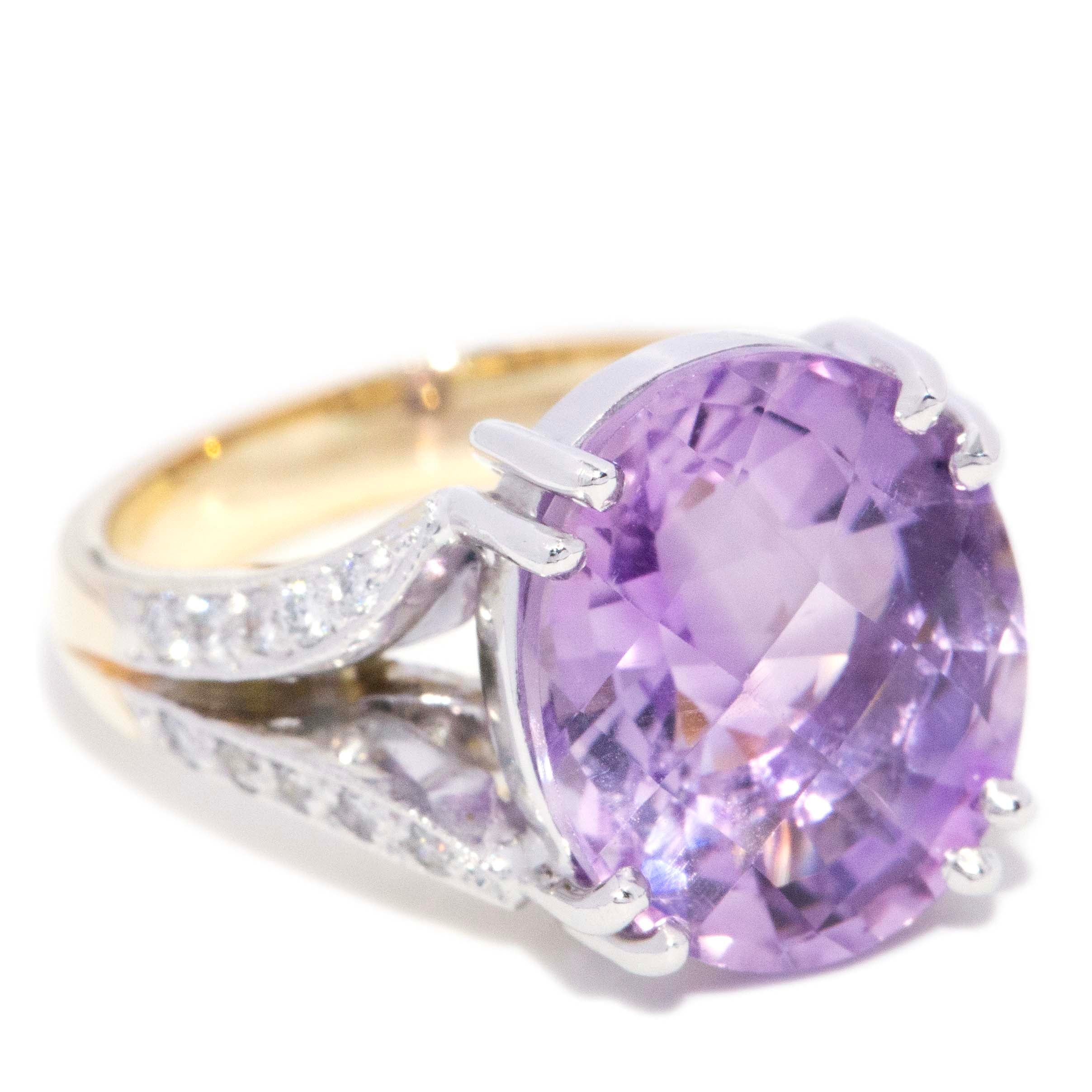 Elestren Amethyst & Diamond Cocktail Ring 9K Two Tone Gold Rings Anthology Jewellers 