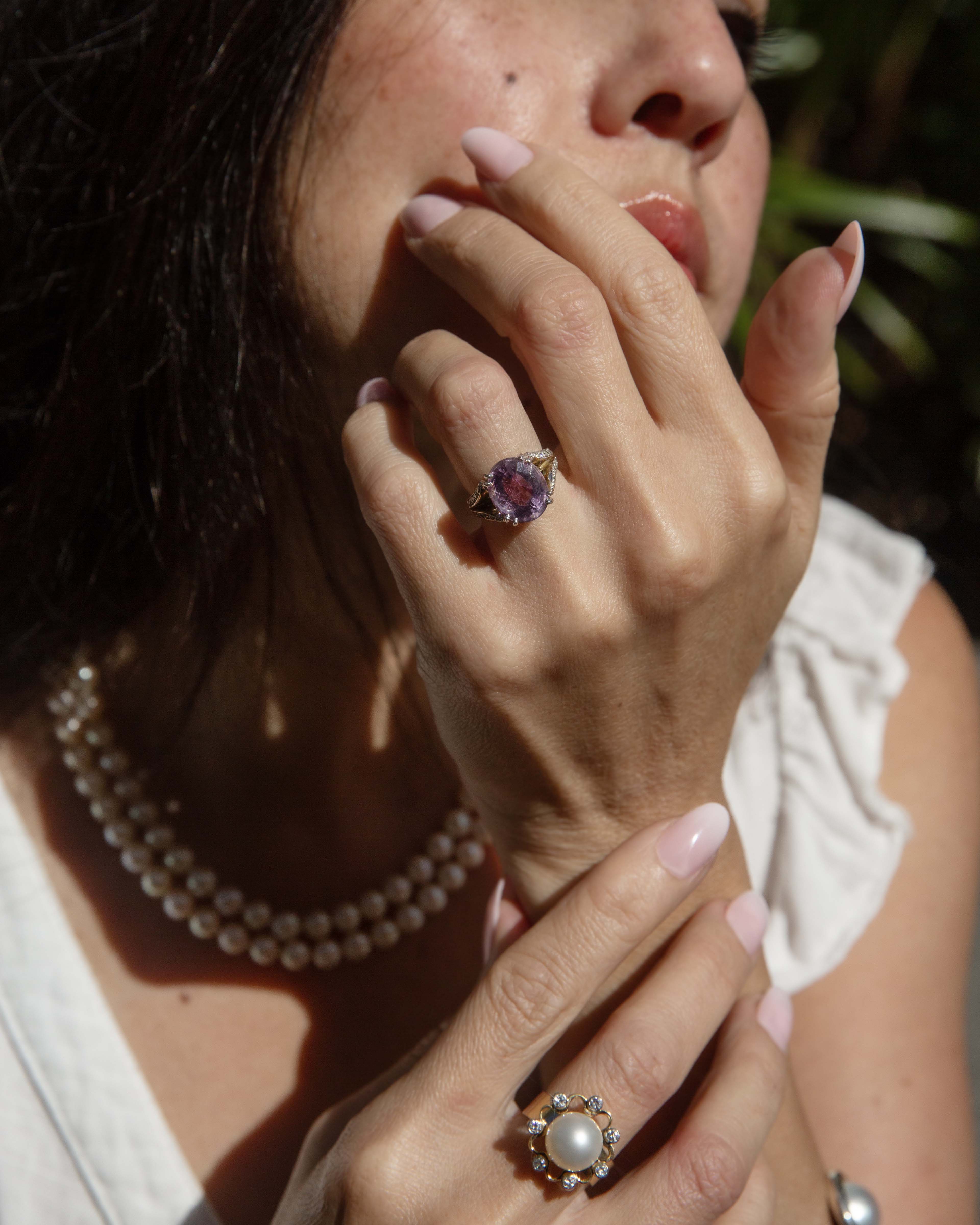 Elestren Amethyst & Diamond Cocktail Ring 9K Two Tone Gold Rings Anthology Jewellers 