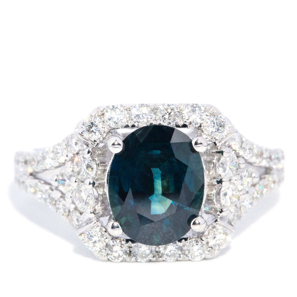 Elouise Sapphire Diamond Two Tone Halo Ring 18ct Gold Rings Imperial Jewellery 