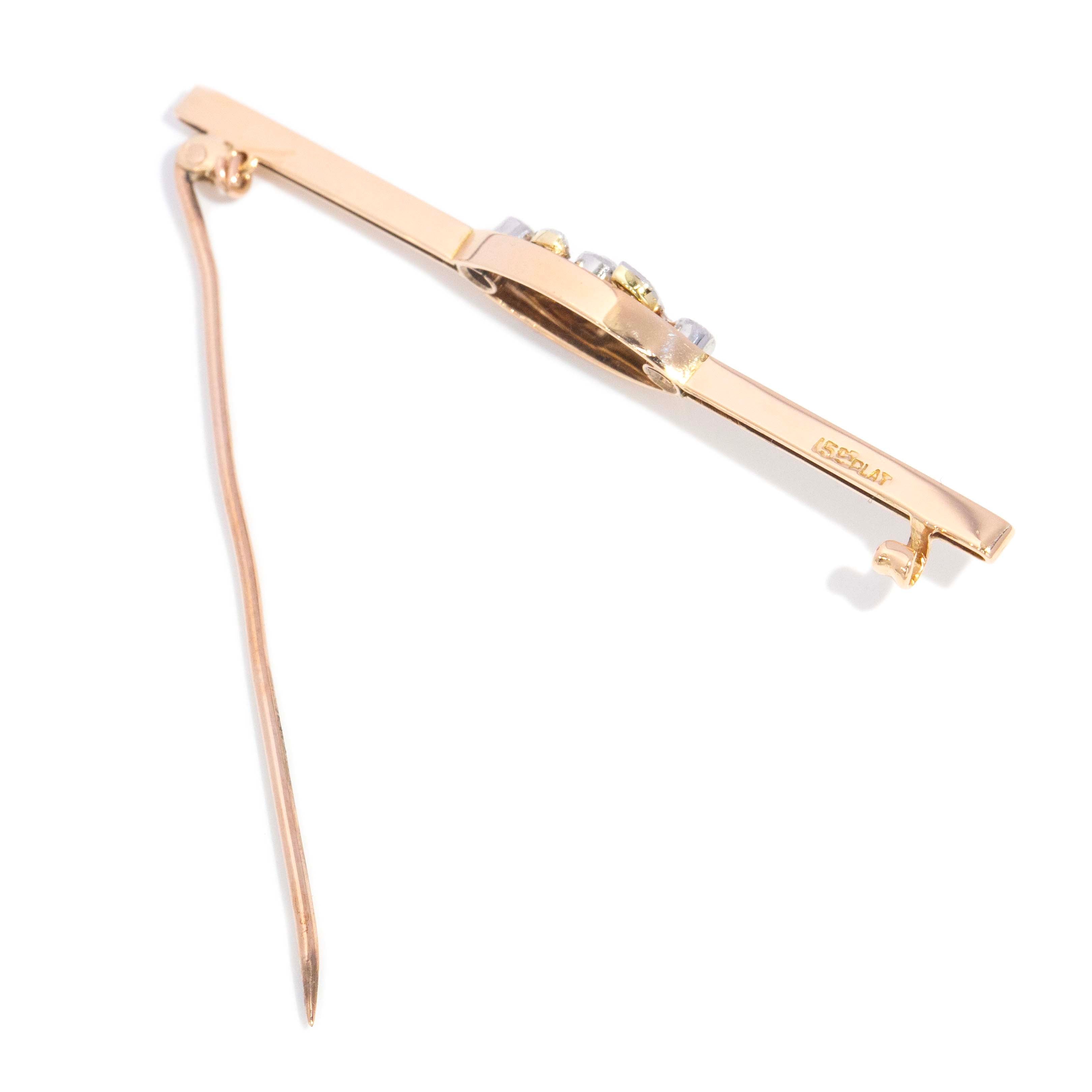 Eluna Art Deco Old Cut Diamond Navete Panel Milgrain Leaf Brooch 15ct Rose Gold Brooches Imperial Jewellery 