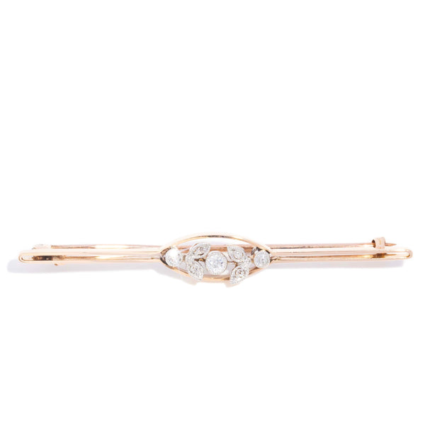Eluna Art Deco Old Cut Diamond Navete Panel Milgrain Leaf Brooch 15ct Rose Gold Brooches Imperial Jewellery 